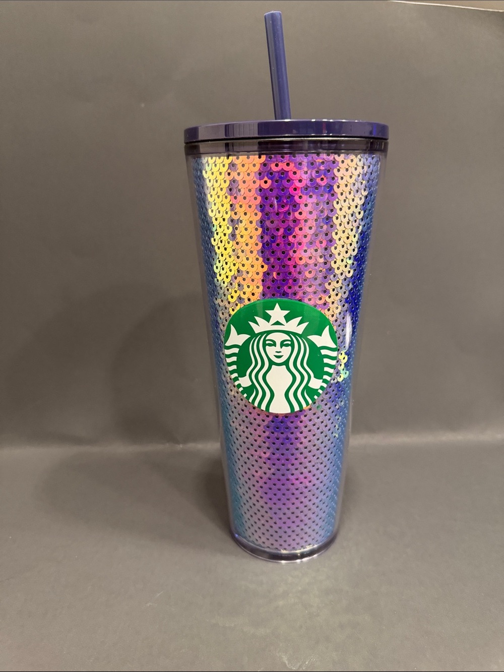 Starbucks Iridescent Sequin Tumbler with Purple Lid and Straw